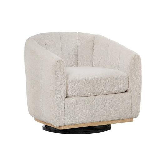 360 Degrees Swivel Upholstered Barrel Armchair For Living Room - | Swivel Chair | Chenille & Fabric | Ivory