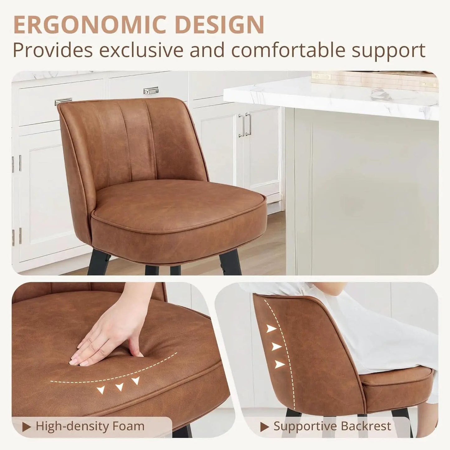 Set of 3 26 Inch Counter Height Bar Stools Swivel Wood Legs from PriceLows™