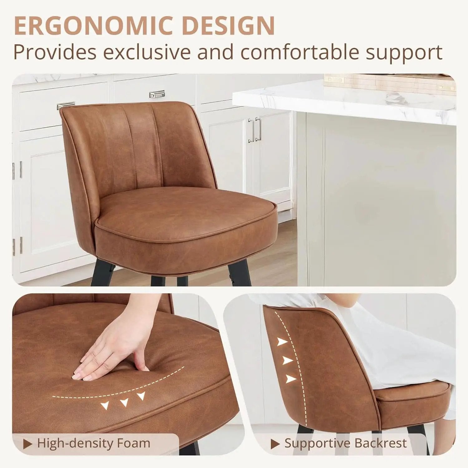 Set of 3 26 Inch Counter Height Bar Stools Swivel Wood Legs from PriceLows™