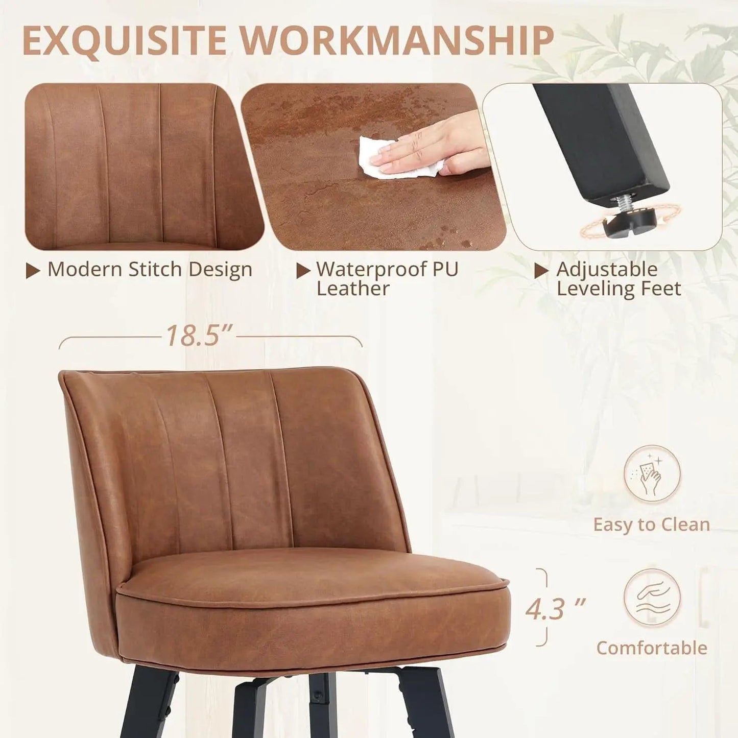 Set of 3 26 Inch Counter Height Bar Stools Swivel Wood Legs from PriceLows™