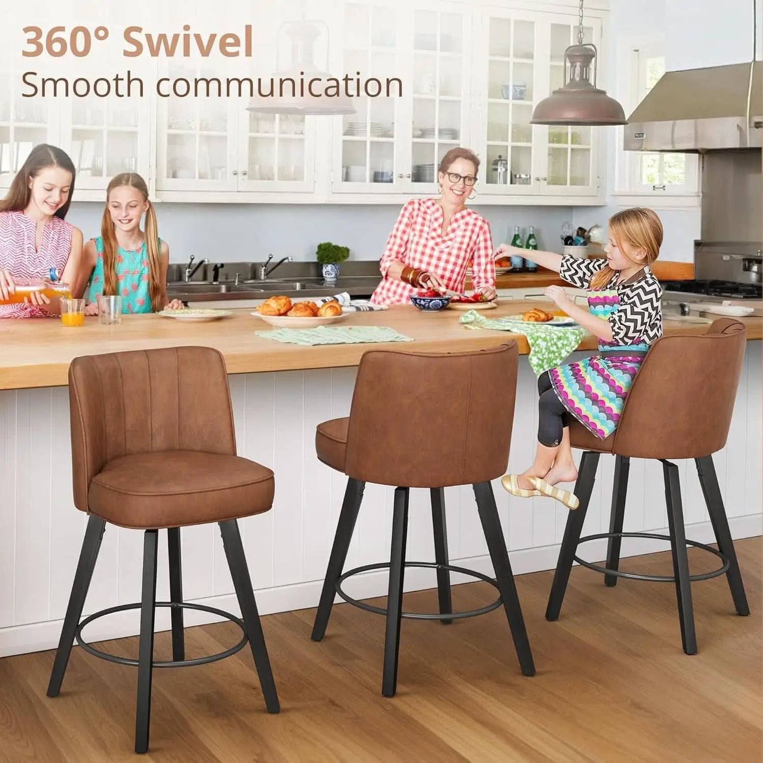 Set of 3 26 Inch Counter Height Bar Stools Swivel Wood Legs from PriceLows™