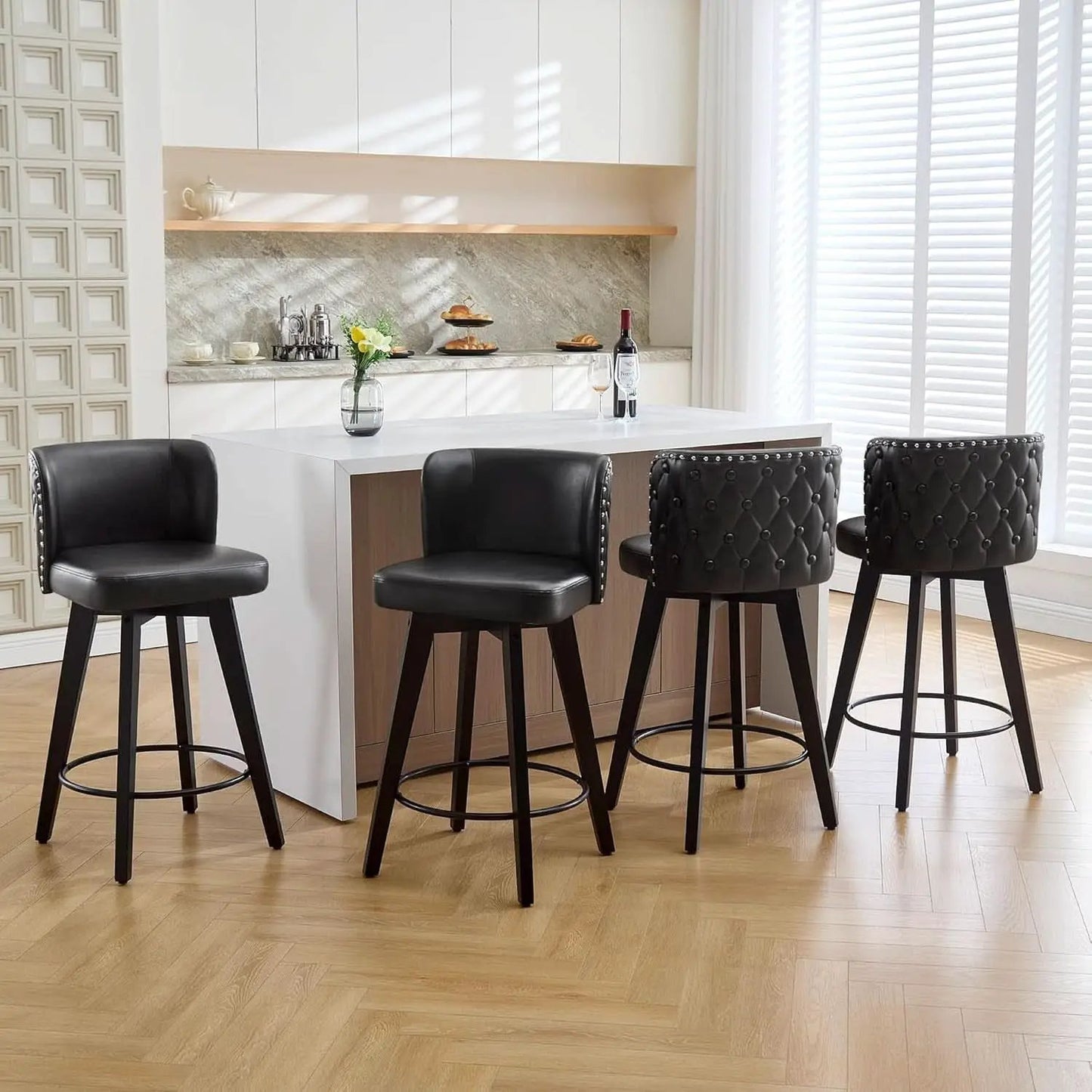 Swivel Bar Stool Set of Three with Faux Leather from PriceLows™