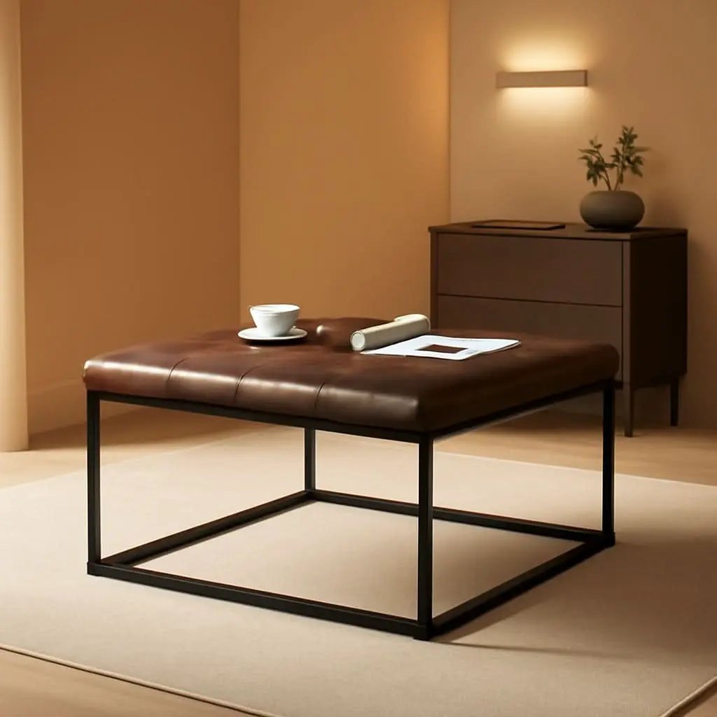 Yellowish-Brown Faux Leather Ottoman Coffee Table Sturdy from PriceLows™