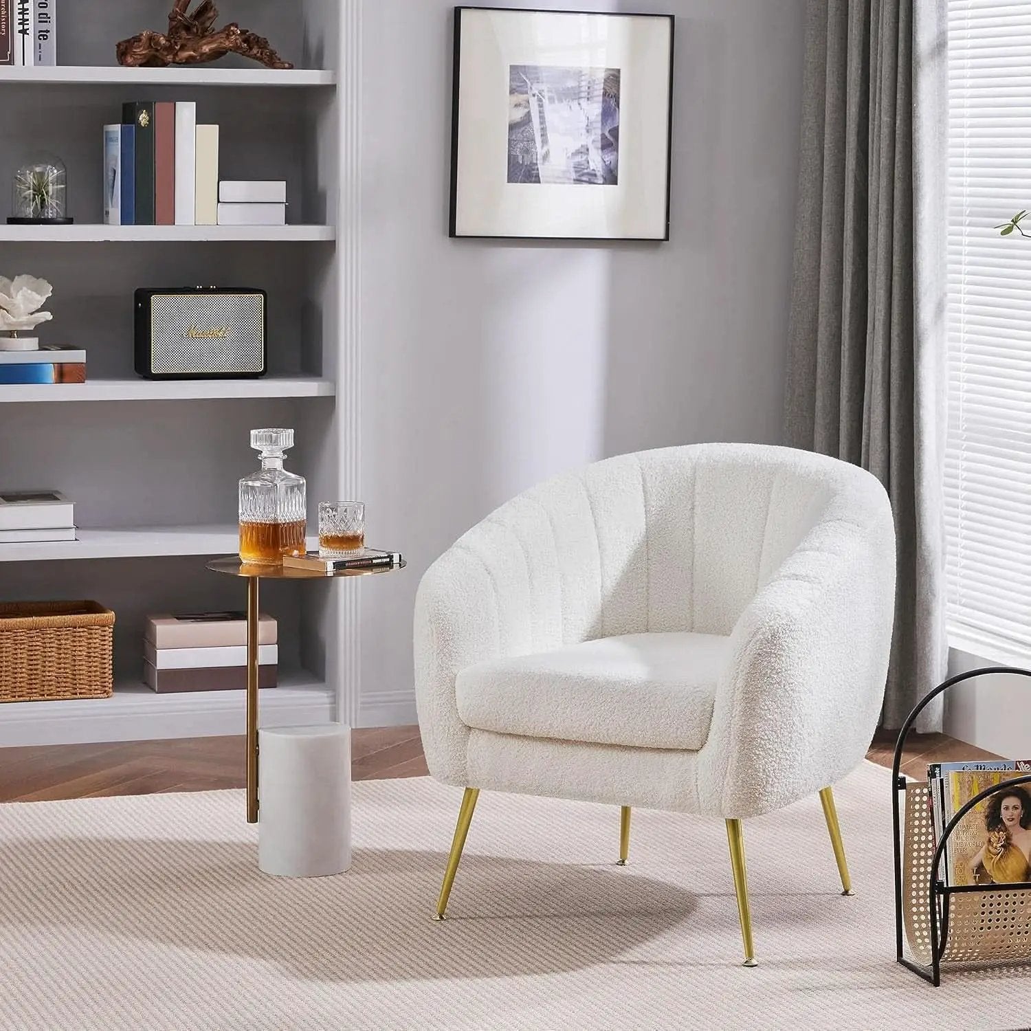 Ivory Boucle Upholstered Accent Chair Removable Cushion from PriceLows™