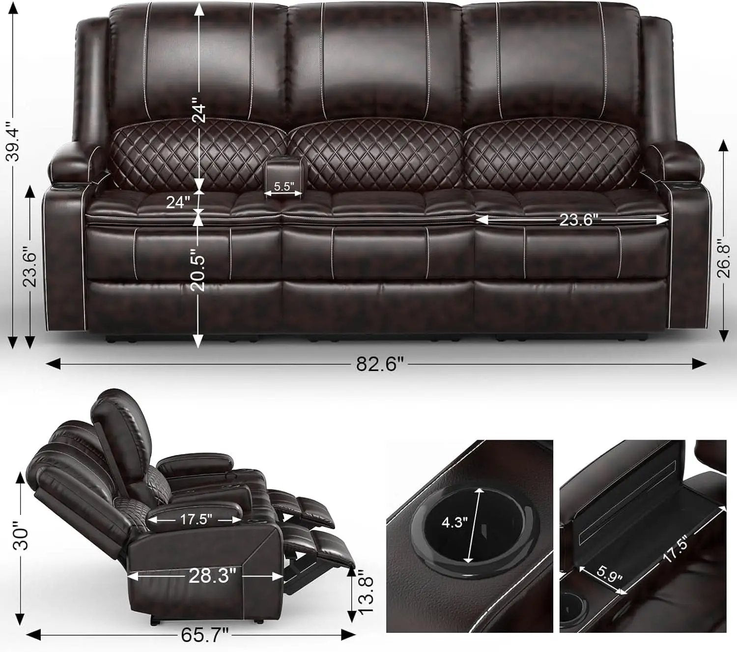 3 Seater Recliner Sofa With Hidden Storage Console from PriceLows™
