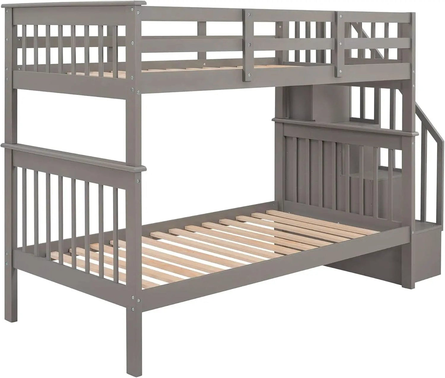 Twin Over Twin Bunk Beds With Stairs Grey For Kids Dorm from PriceLows™