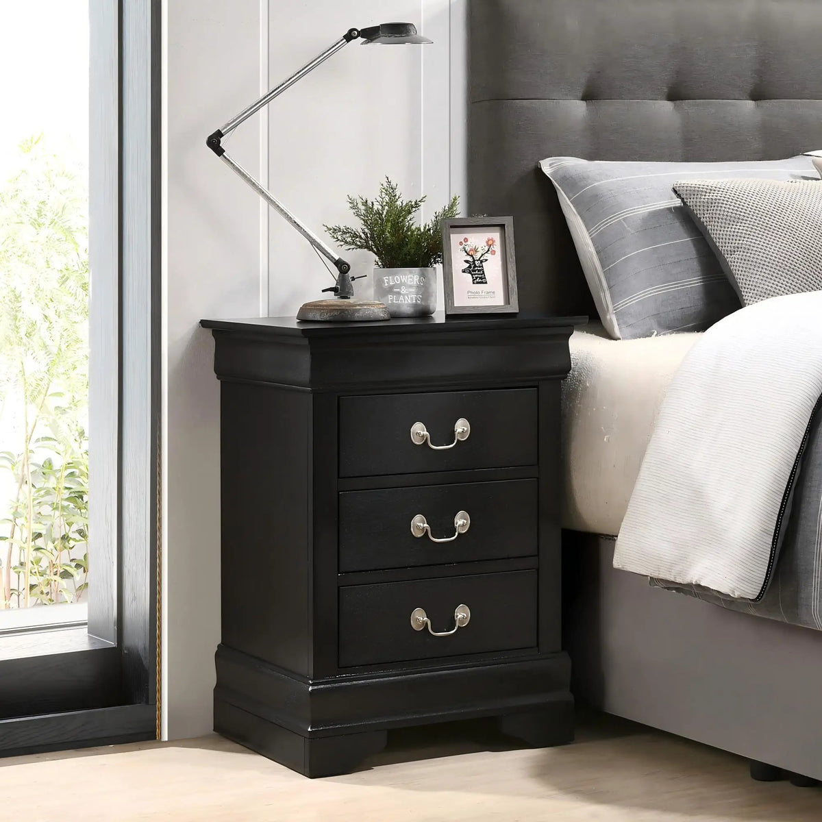Louis Phillipe Nightstand | Traditional Wood Design | English Dovetailed Drawers | Metal Center Guides