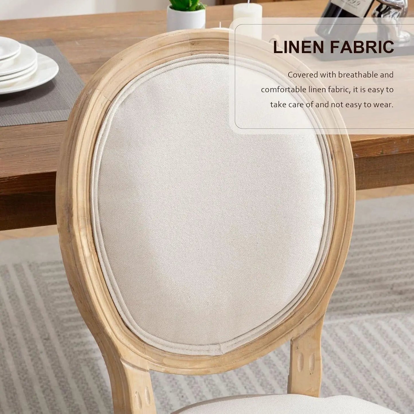 Beige Fabric French Country Dining Chairs Set Of 6 Oval Back from PriceLows™