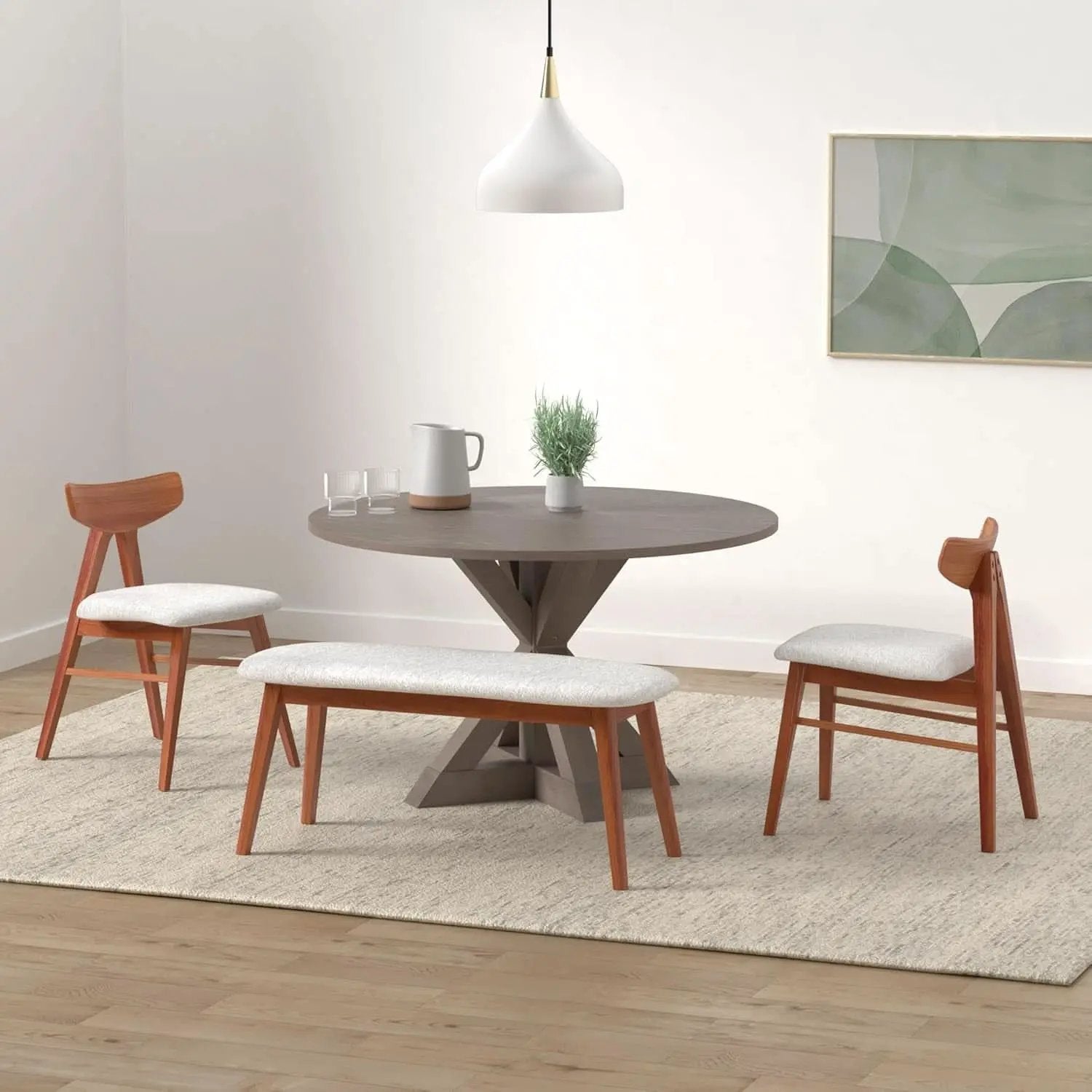 Alfred Round Solid Wood Rustic Dining Table 46.5 Inch Diameter Trestle Pedestal from PriceLows™