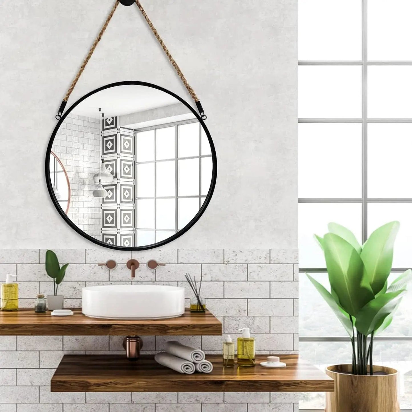 20 Inch Round Hanging Mirror Wall Mounted Classic from PriceLows™