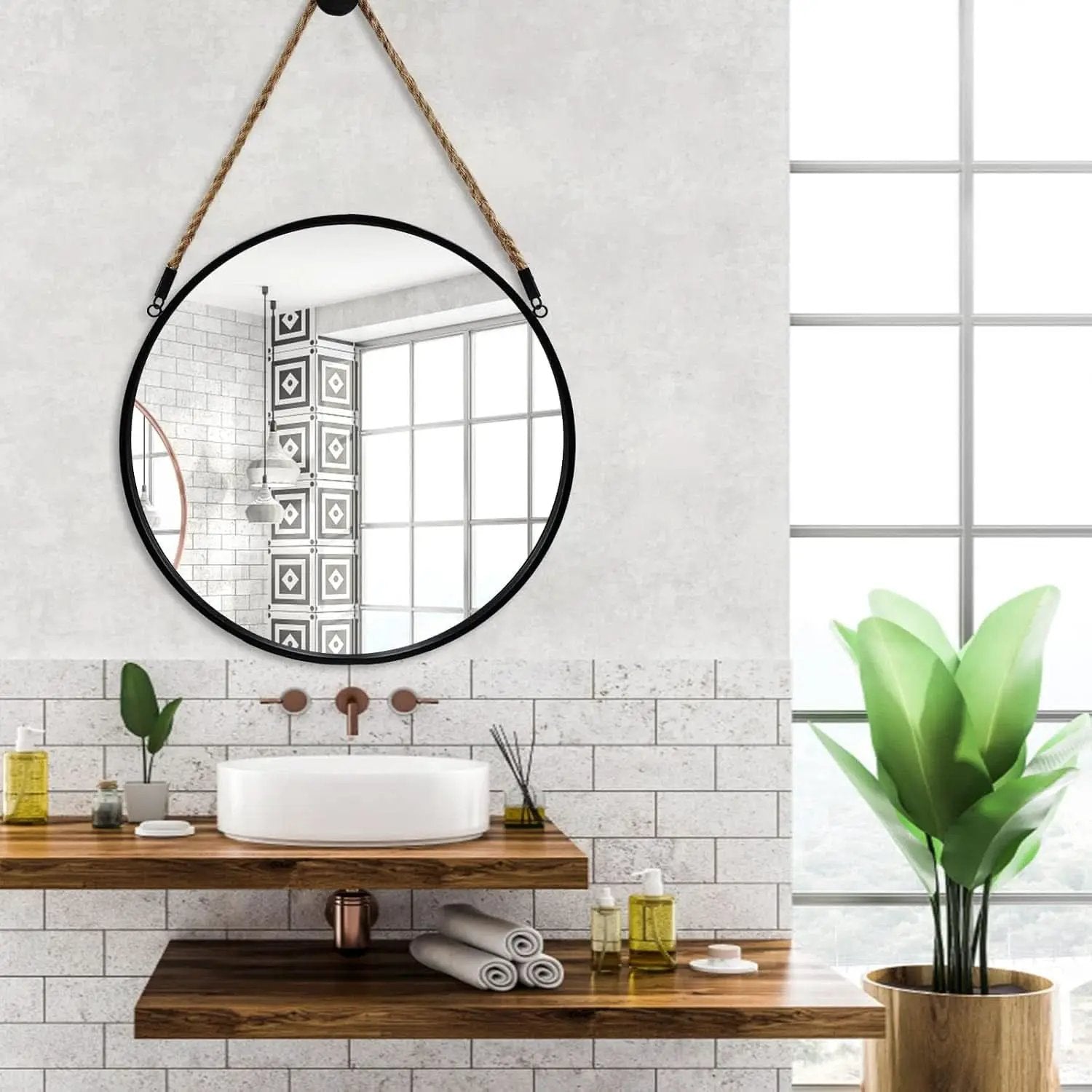 20 Inch Round Hanging Mirror Wall Mounted Classic from PriceLows™