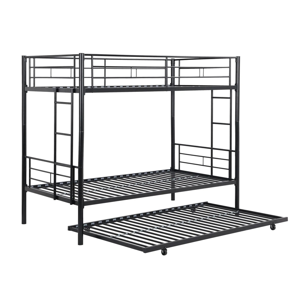Bunk Bed With Trundle | Heavy Duty Steel | Space Saving | Twin Top