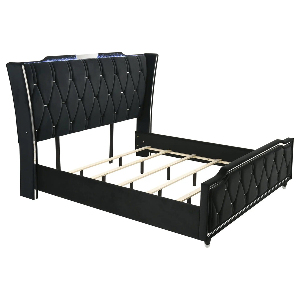 Lorient Eastern King LED Upholstered Bed | 95.5 x 92.5 x 63.25 in | Rubberwood & Engineered Wood | Black