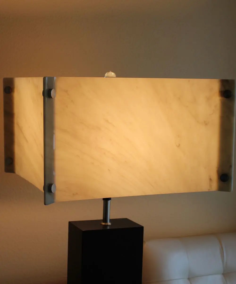 Square Lampshade | 15x15x9 Shallow Drum | Faux Marbled Alabaster