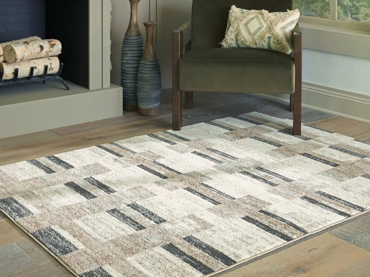 Alstone Area Rug | 94.5 x 119 Inch | Chunky Stripe Design | Neutral Palette