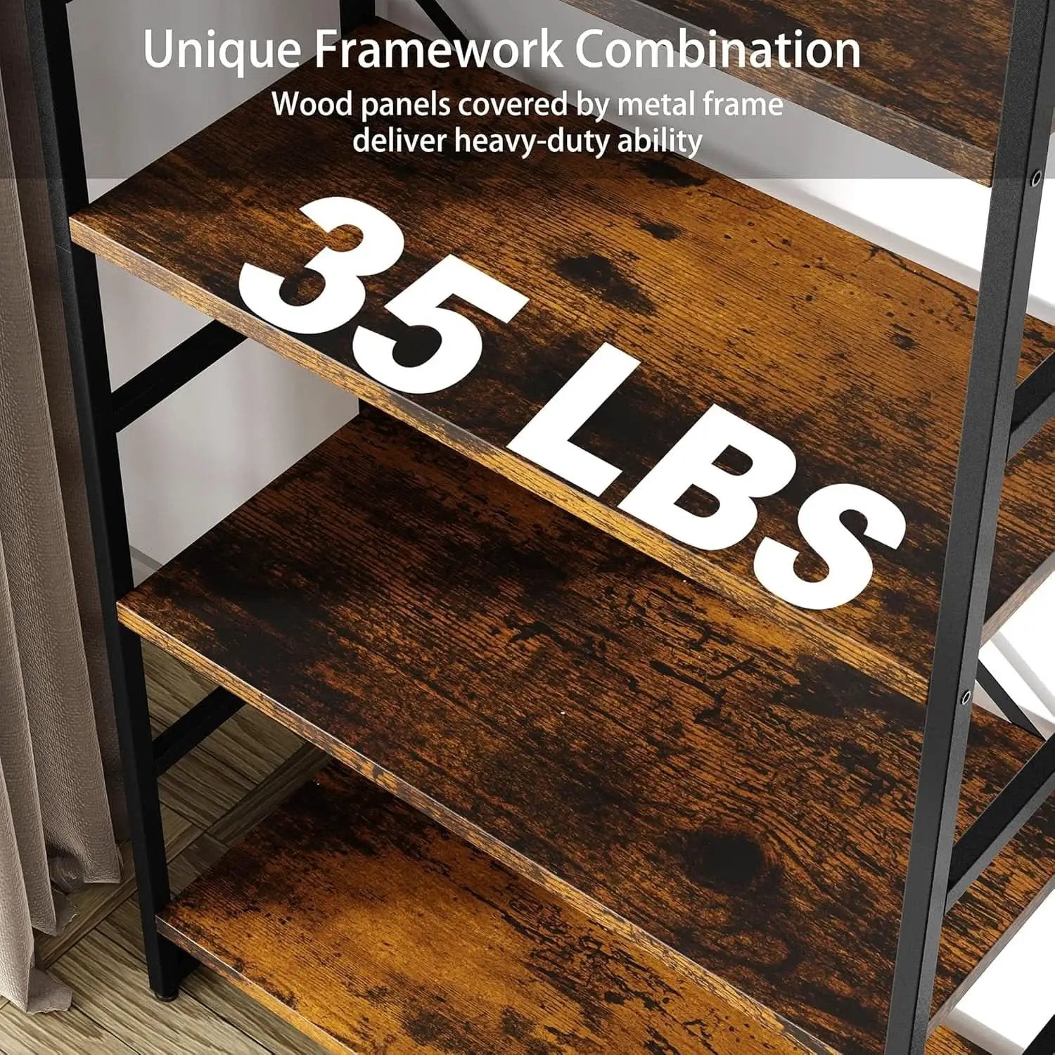 Pair Of 5 Shelf Bookcases Rustic Brown Industrial Tall from PriceLows™