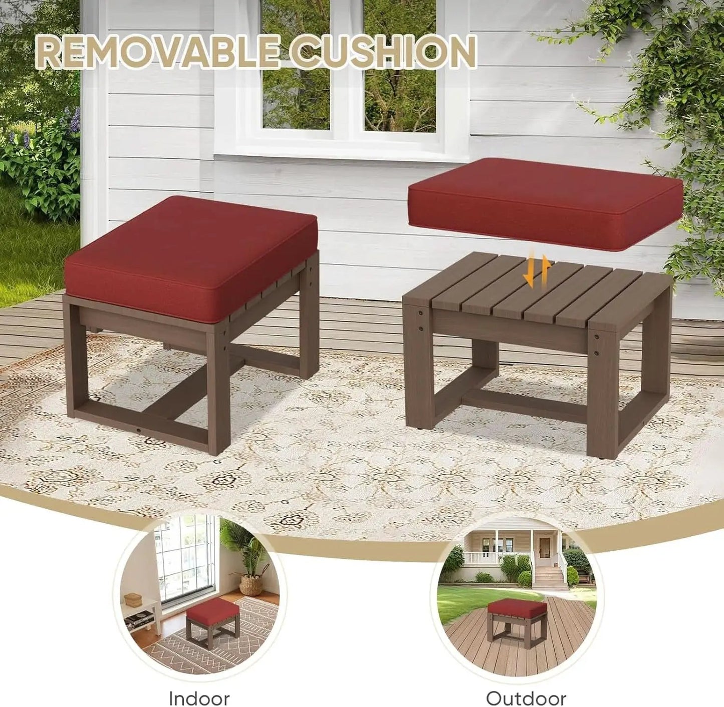 Natural Cedar Outdoor Ottomans With Removable Cushions from PriceLows™