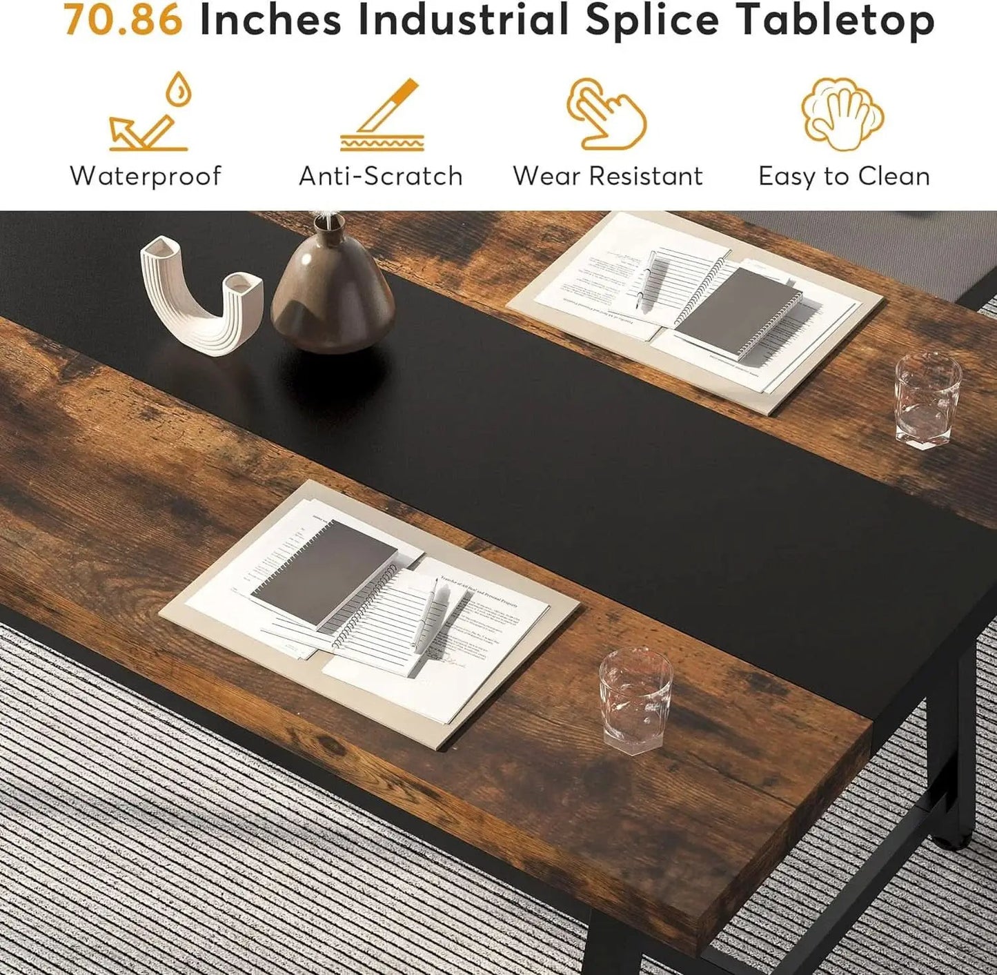Dining Table For 8 70.87 Inch Rectangular Wood Metal Frame from PriceLows™