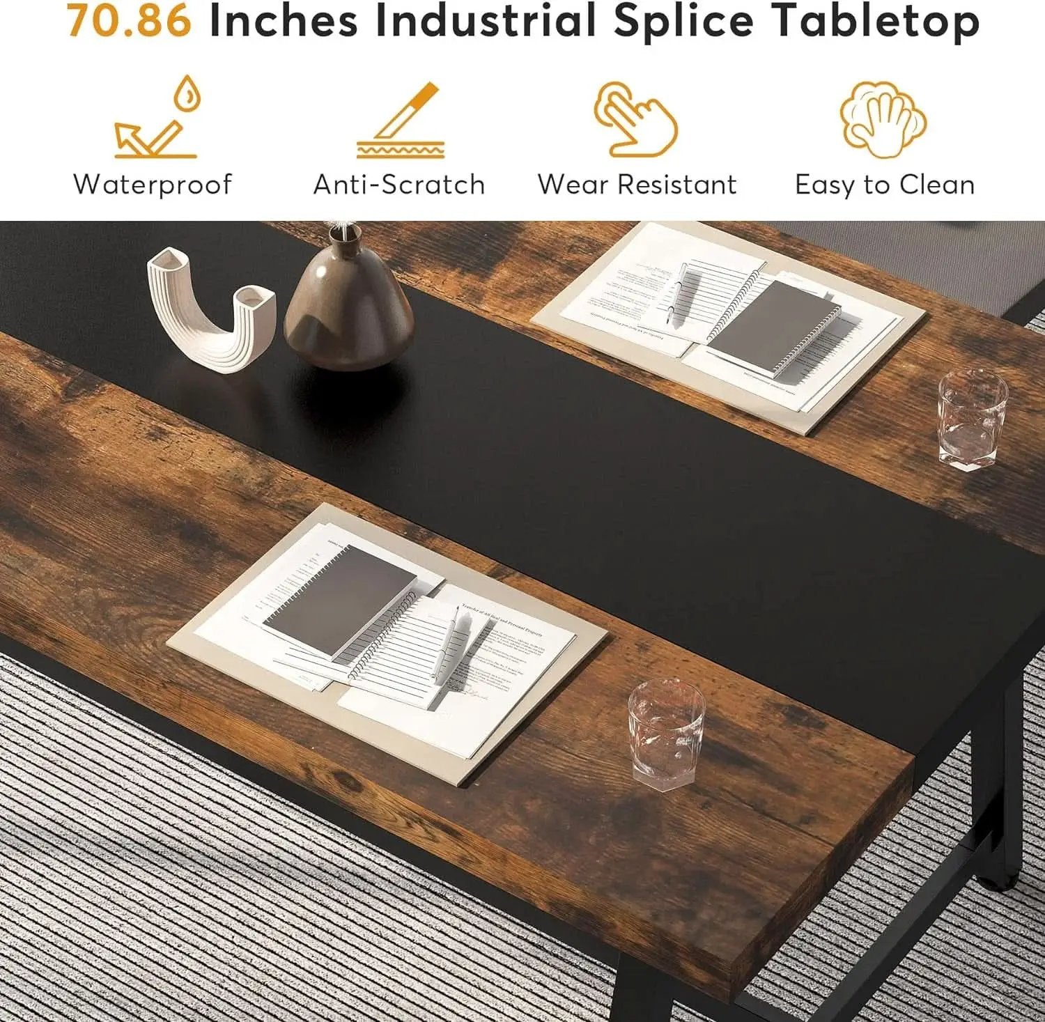 Dining Table For 8 70.87 Inch Rectangular Wood Metal Frame from PriceLows™