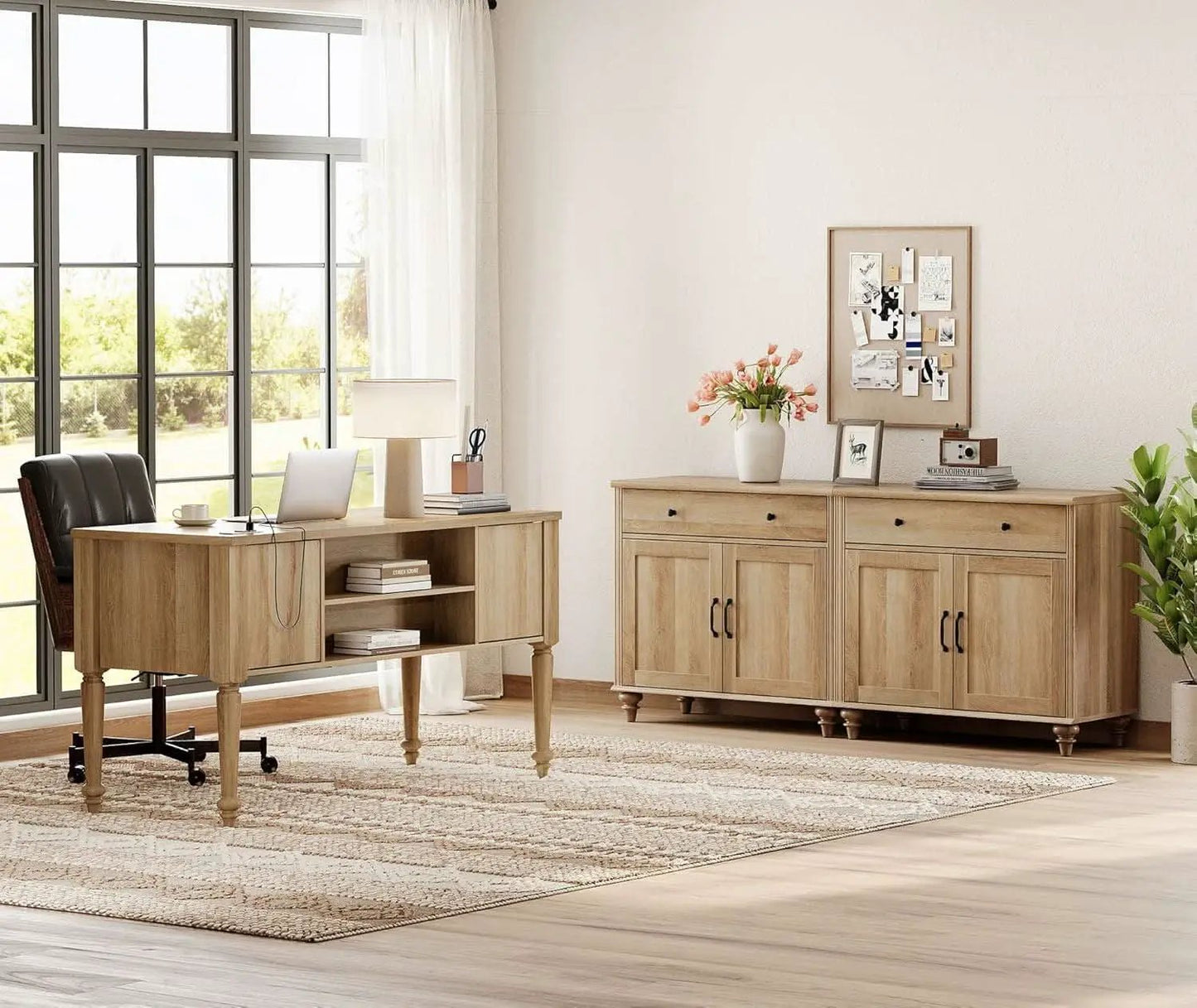 56 Inch Oak Executive Desk With Integrated Charging System from PriceLows™
