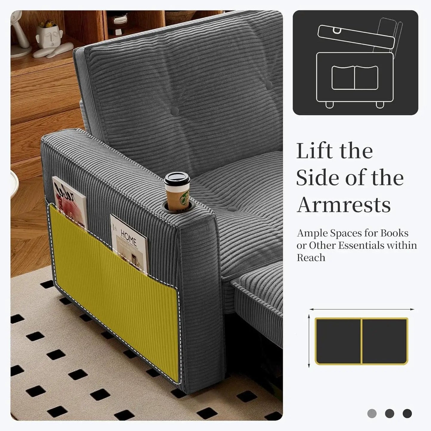 Gray Queen CorduroyTexture Transformable Sofa Bed USB from PriceLows™