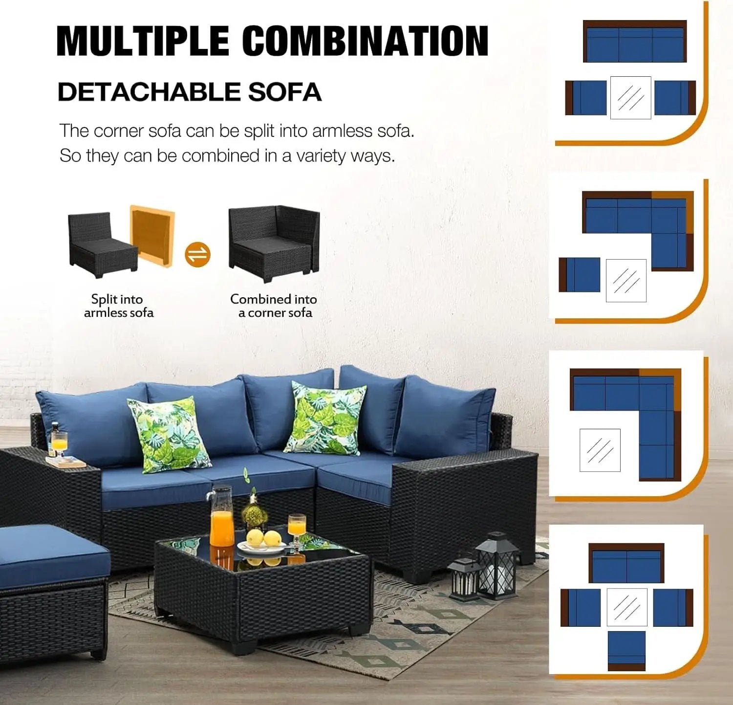Six Piece All Weather Outdoor Wicker Sectional Sofa Set from PriceLows™