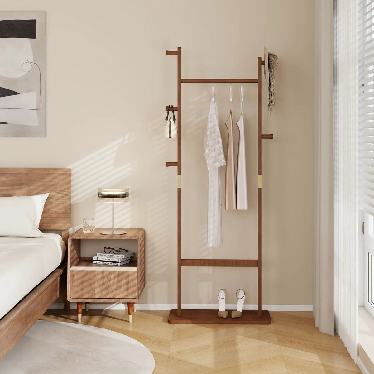 Solid Wood Hat Rack | Freestanding Coat Rack | Rubber Wood | 71 Inch Height