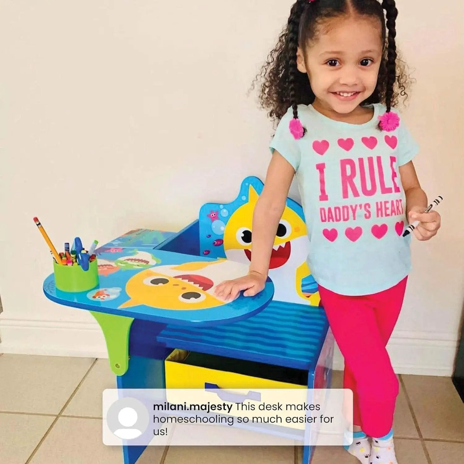 Baby Shark Kids Desk Chair With Storage Bin For Learning from PriceLows™