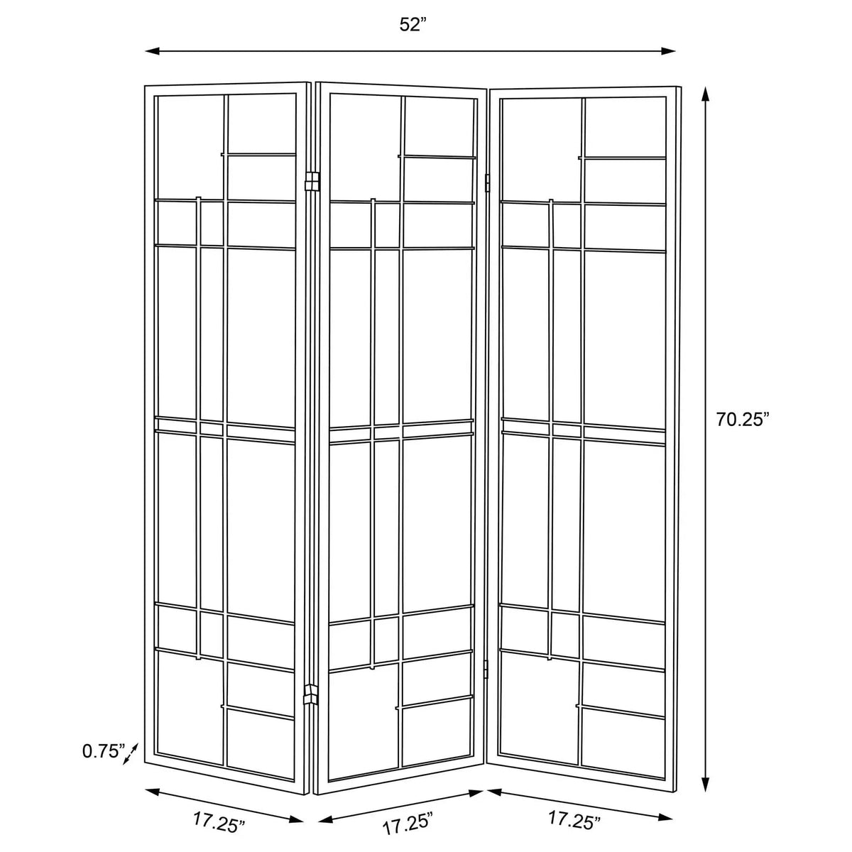 Katerina 3-Panel Room Divider Folding Shoji Screen | 52 x 0.75 x 70.25 in | Rubberwood & Fabric | Cherry