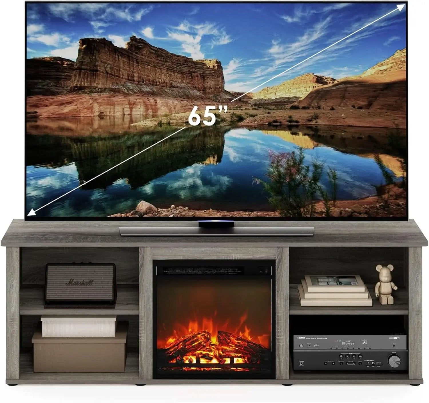 70 Inch TV Stand With Electric Fireplace In French Oak Grey from PriceLows™