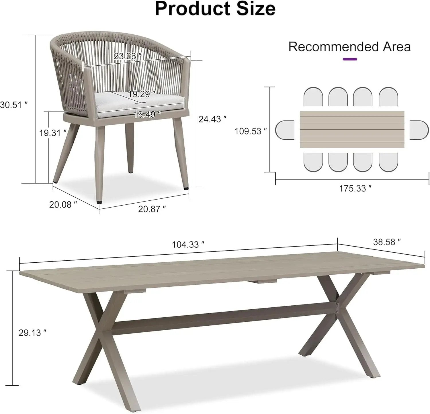 Patio Dining Set For 10 All-Weather Wicker Aluminum Table from PriceLows™