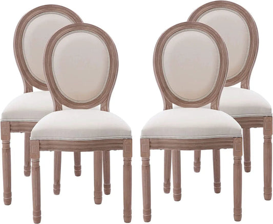 French Country Dining Chairs Set Of 4 With Linen Upholstery And Solid Wood Legs from PriceLows™