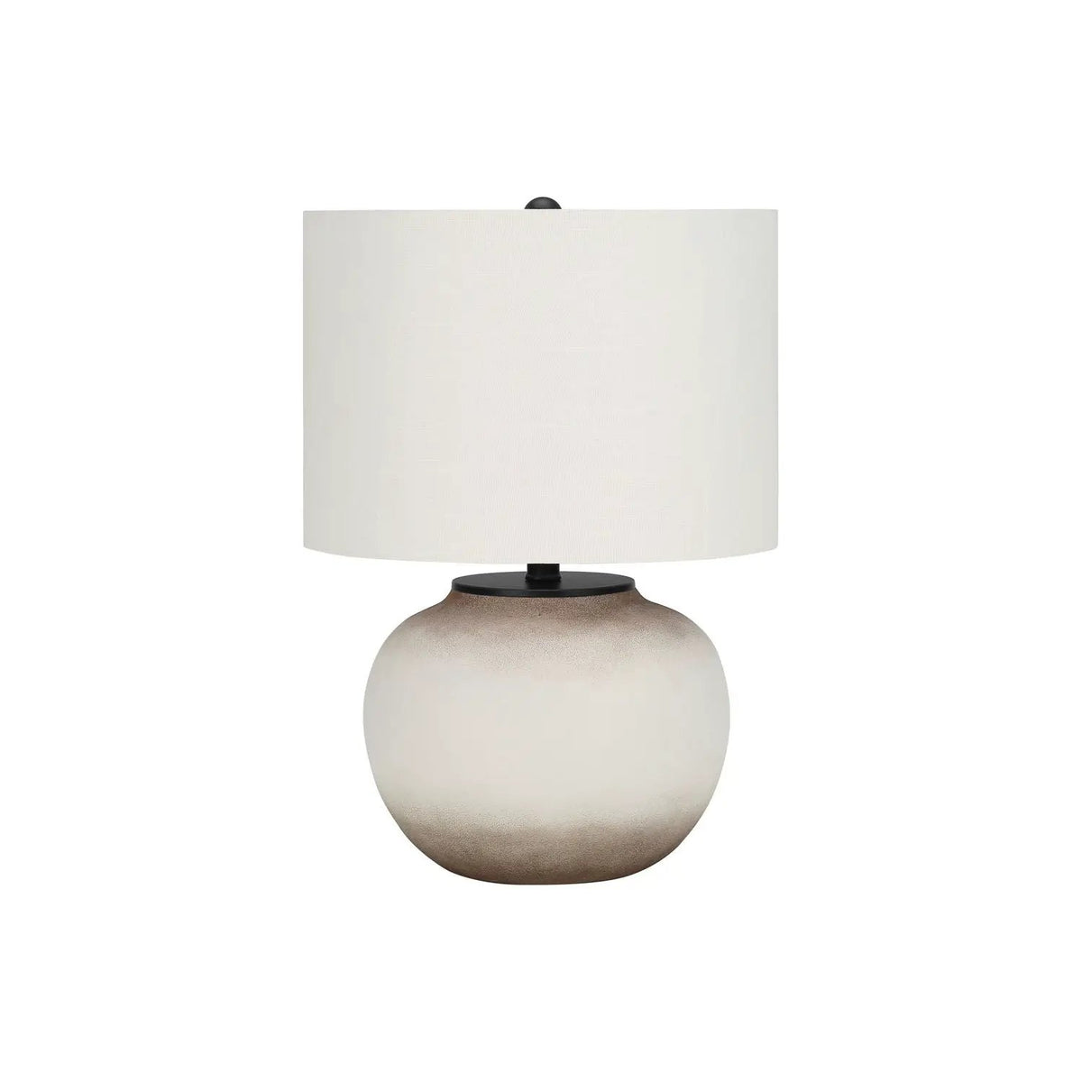 Cream Ceramic Table Lamp | Brown Accents | 20.5 Inch Height | Ivory Fabric Shade