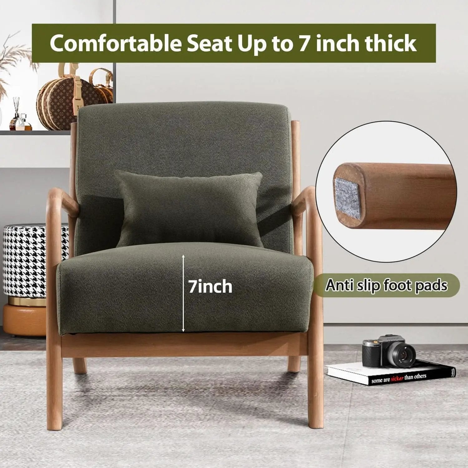 Green Upholstered Mid Century Modern Accent Armchair from PriceLows™