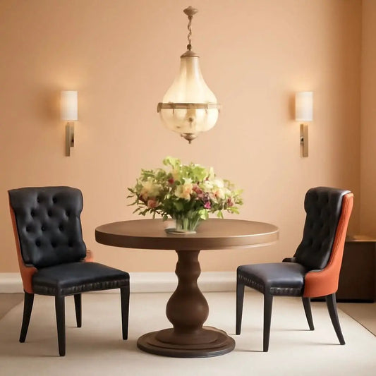Leather Dining Chair Set Of 2 Tufted Black And Orange from PriceLows™