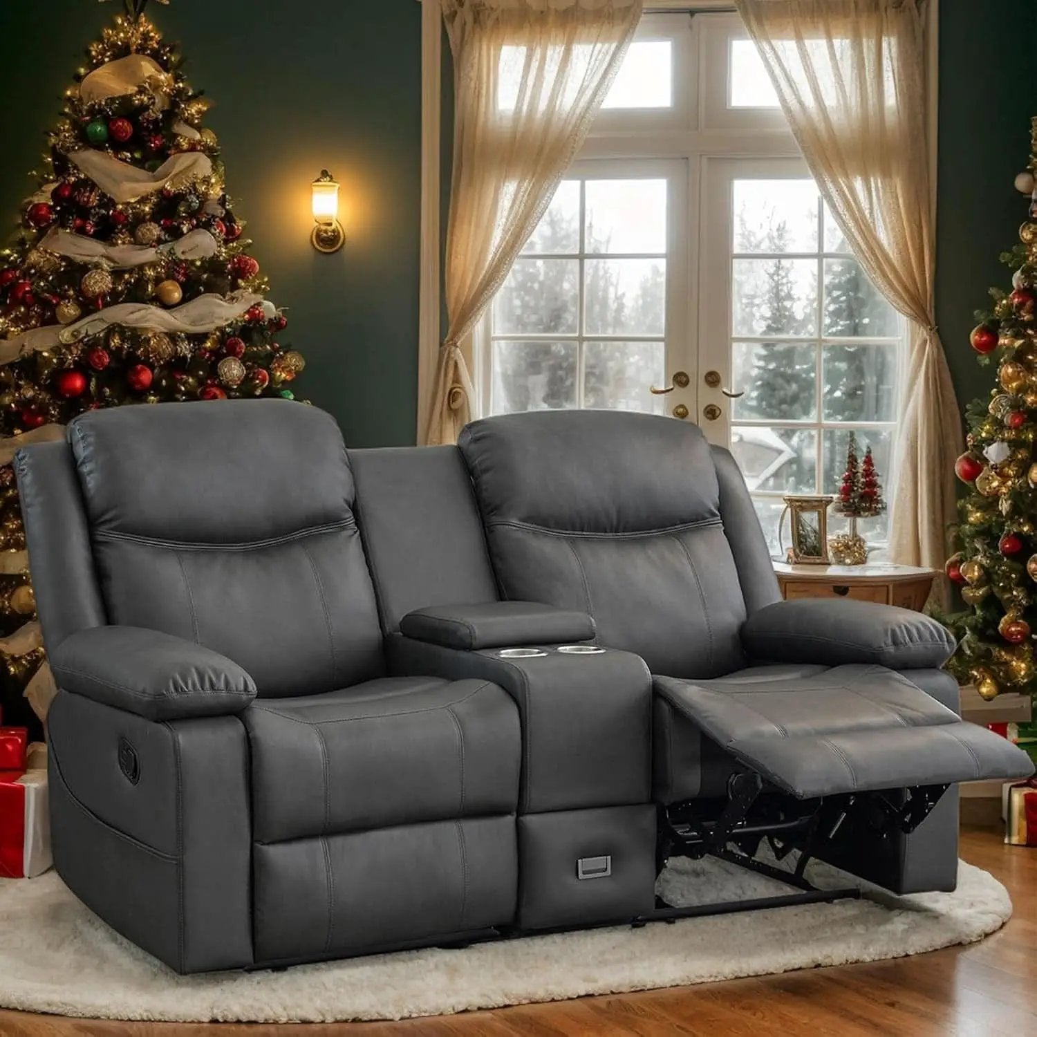 Grey Double Reclining Loveseat For Living Room Home Theater from PriceLows™