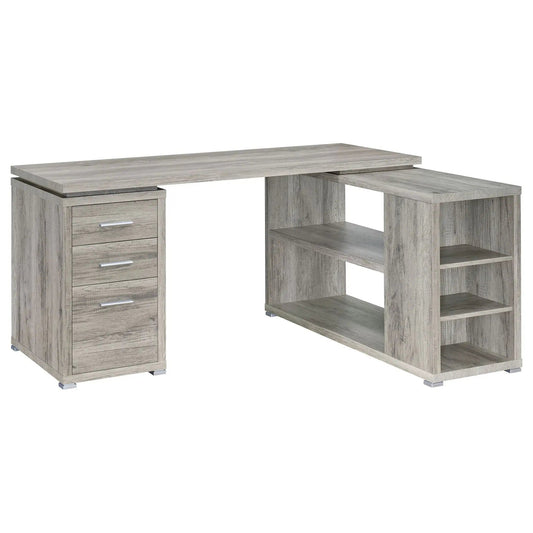 Yvette 60-inch 3-drawer L-Shape Computer Desk Grey Driftwood 2 Piece Home Office Set | 60 x 47.25 x 29.5 in | Engineered Wood & Veneer | Home Office