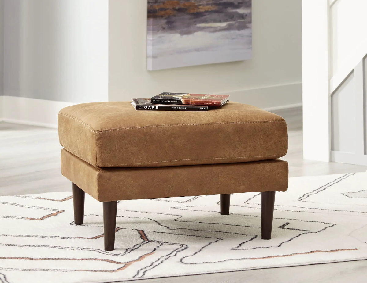 Living Room Set | Caramel Faux Leather | Retro Contemporary Style | Small Scale