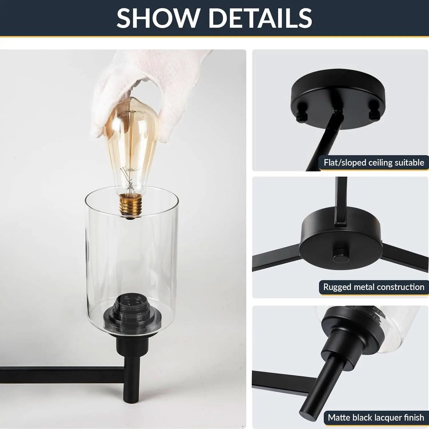 Three Light Black Glass Chandelier For Dining Room And Entryway With Glass Shade from PriceLows™
