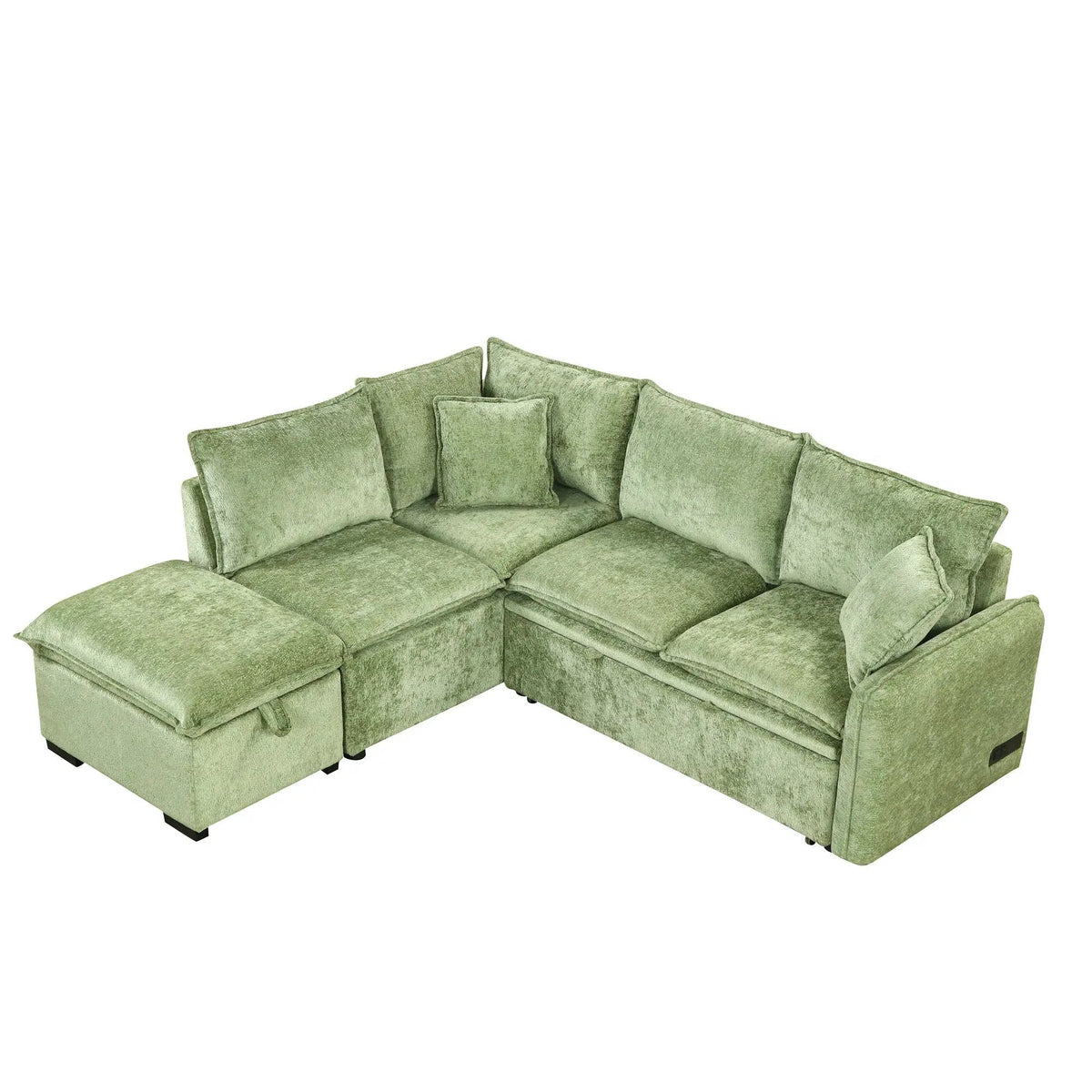 Convertible Sofa Bed | L Shaped Sectional | Storage Ottoman | Two USB Ports