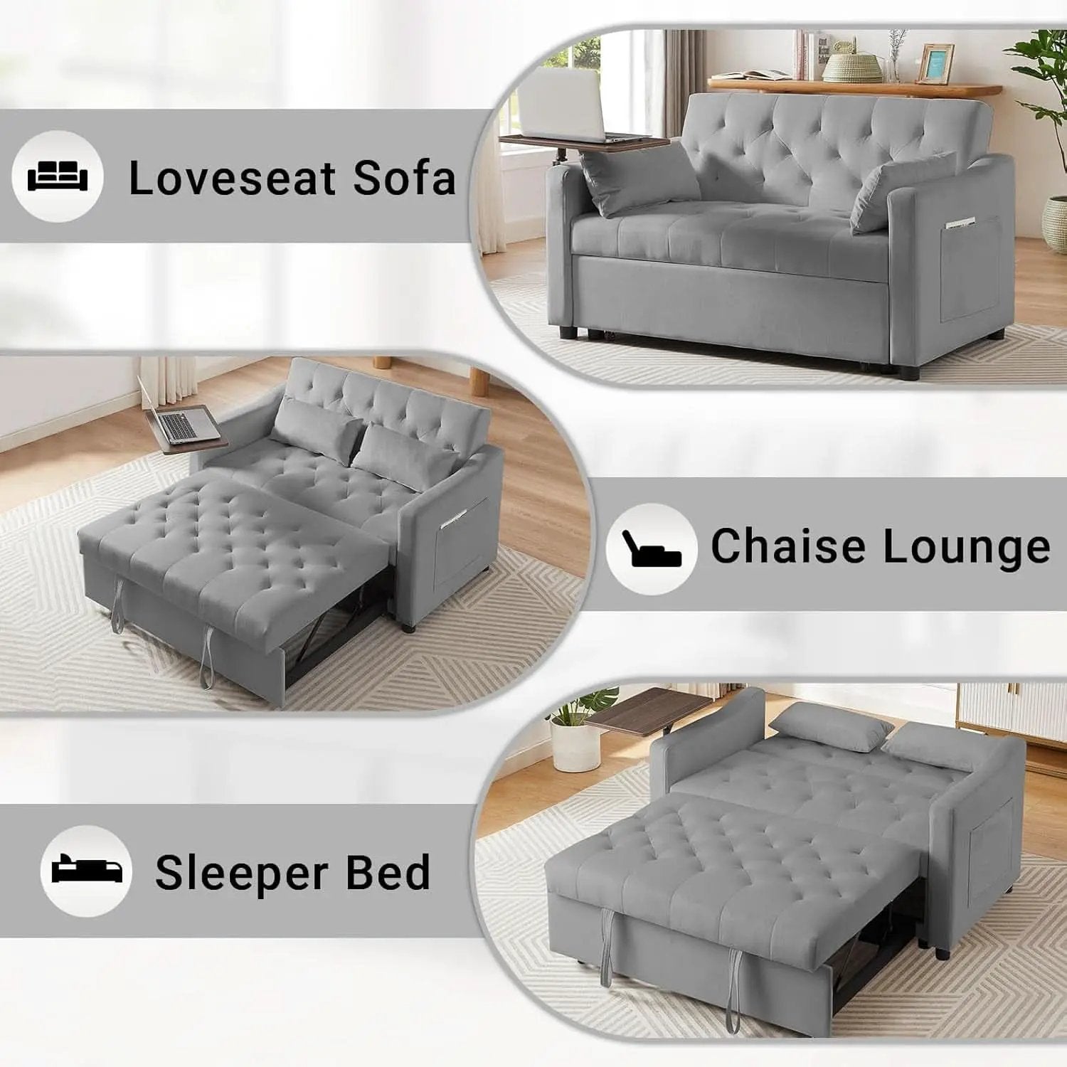 Grey Adjustable Backrest Convertible Sleeper Sofa Bed from PriceLows™