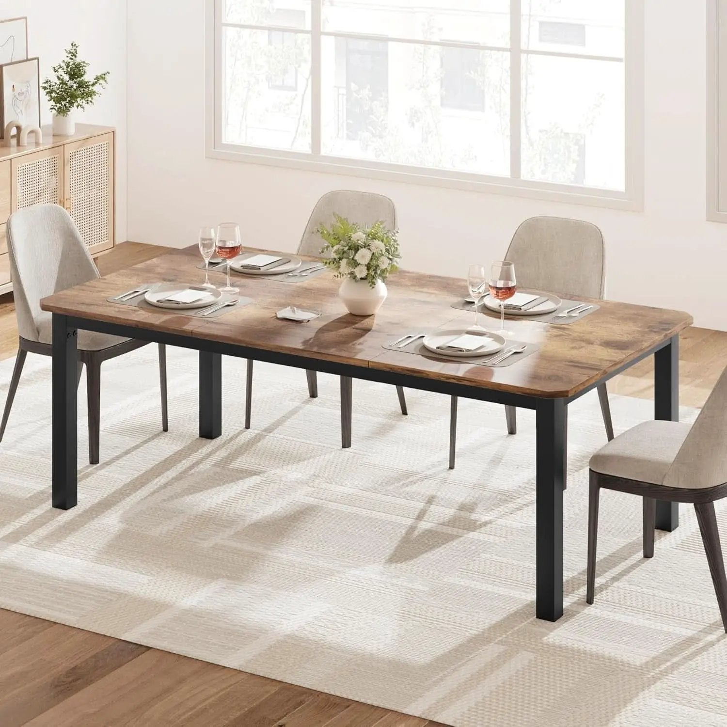 Industrial Wood Dining Table 78.7 Inches Long Brown Finish from PriceLows™