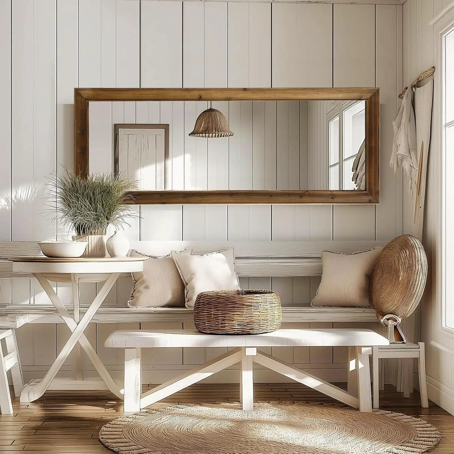 Rustic Farmhouse Full Length Mirror 64x21 Inch Wood Frame from PriceLows™
