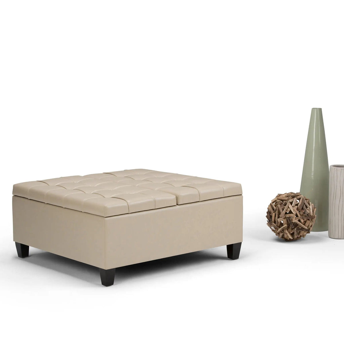 Coffee Table Storage Ottoman | Lift Top Hinge | Solid Wood Base | Large Square