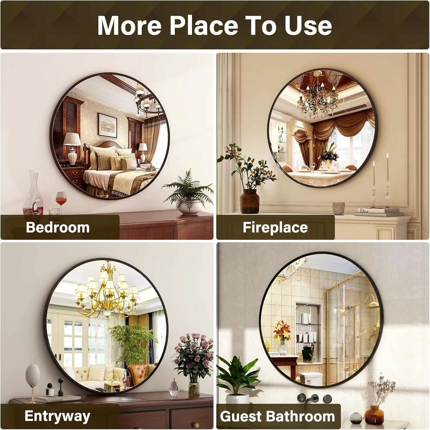 24 Inch Matte Black Round Wall Mirror For Bathroom Vanity And Living Room Decor from PriceLows™