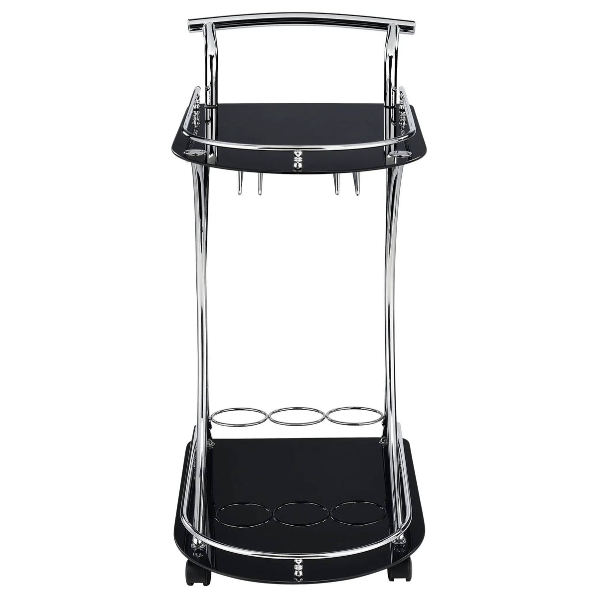 Elfman 2-tier Glass Shelf Metal Bar Cart Black and Chrome | 26.5 x 15.75 x 33.75 in | Glass & Metal | Home