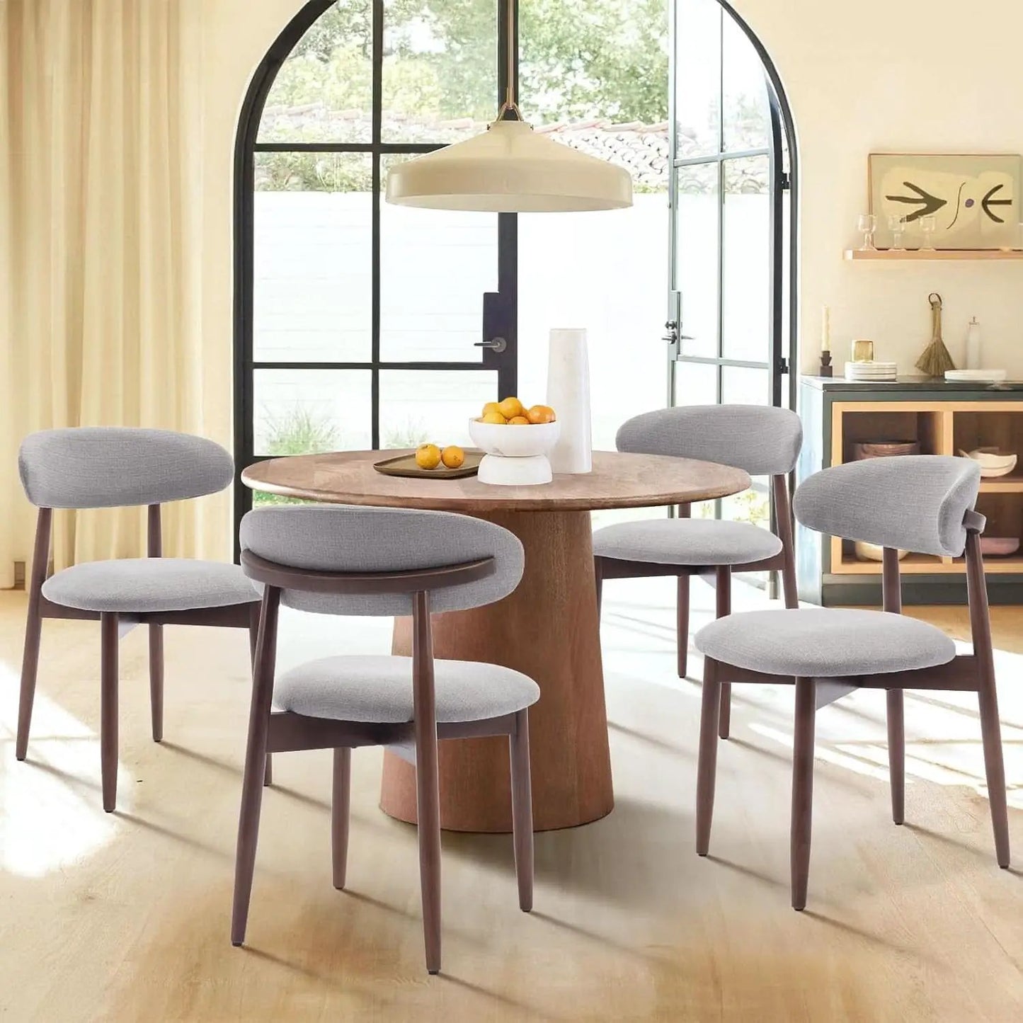 Wooden Dining Chairs Set Of 6 With Light Grey Upholstery from PriceLows™