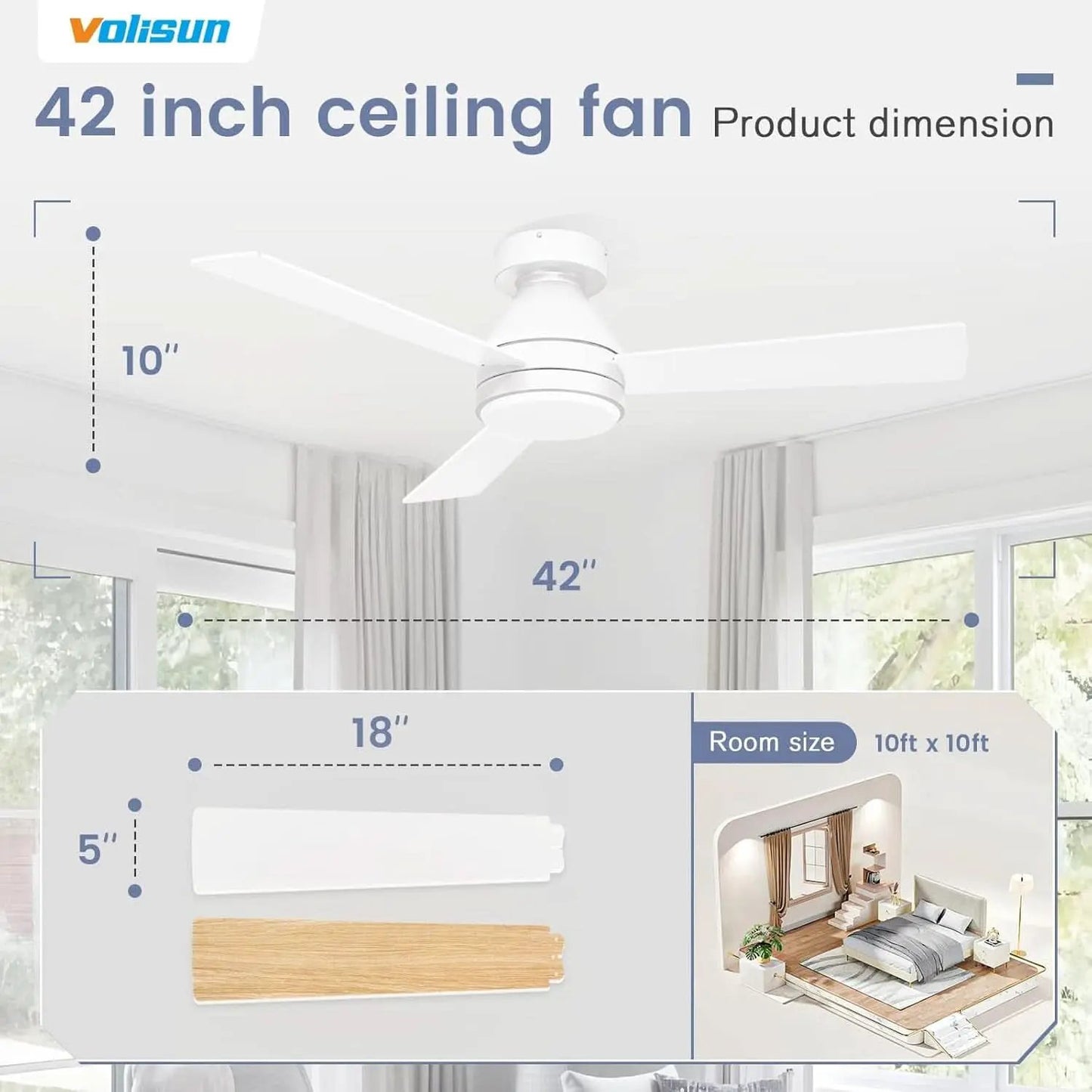 42 Inch Ceiling Fan With Dimmable LED Light And Remote from PriceLows™