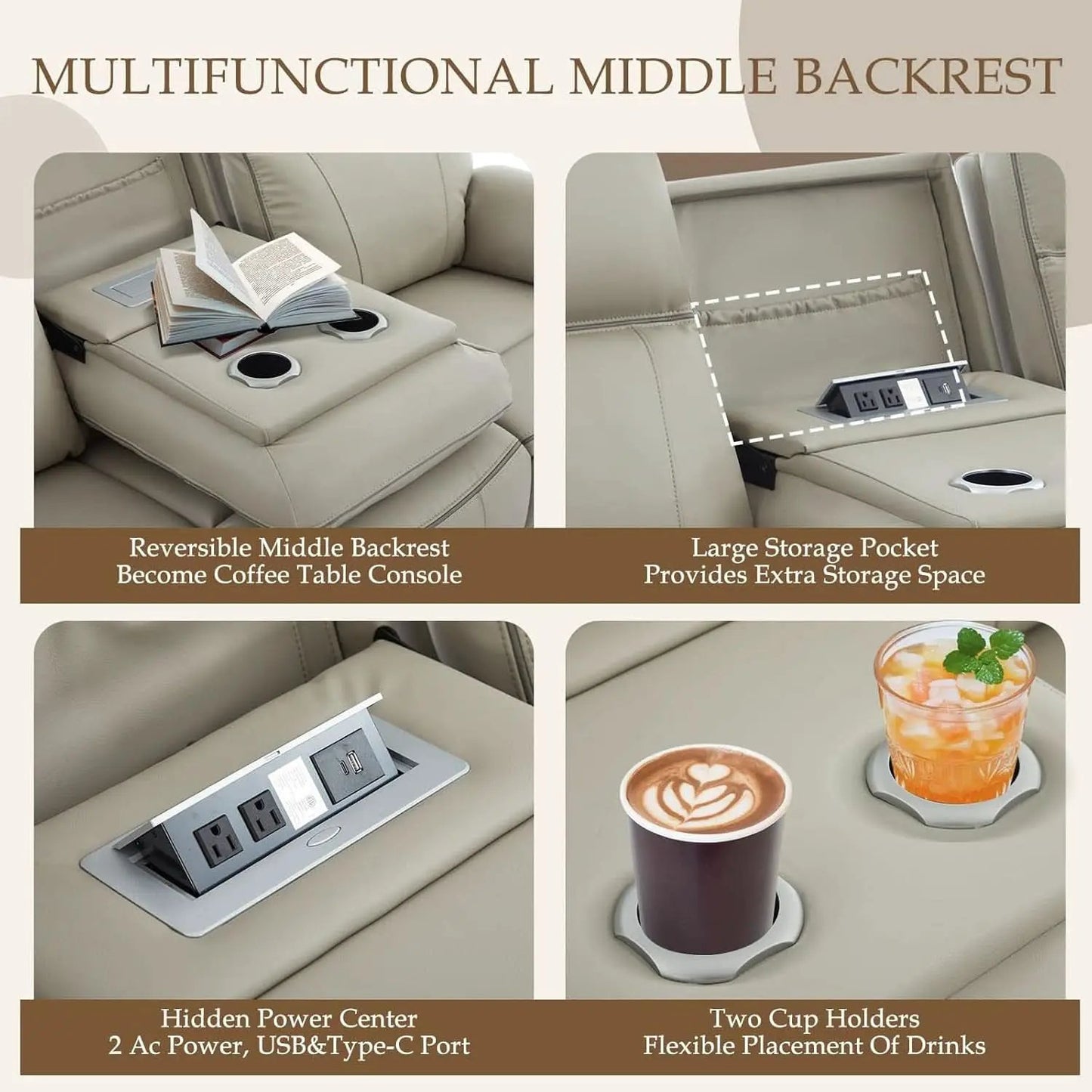 Grey Power Reclining Sofa With Fold Down Table Usb Type C from PriceLows™