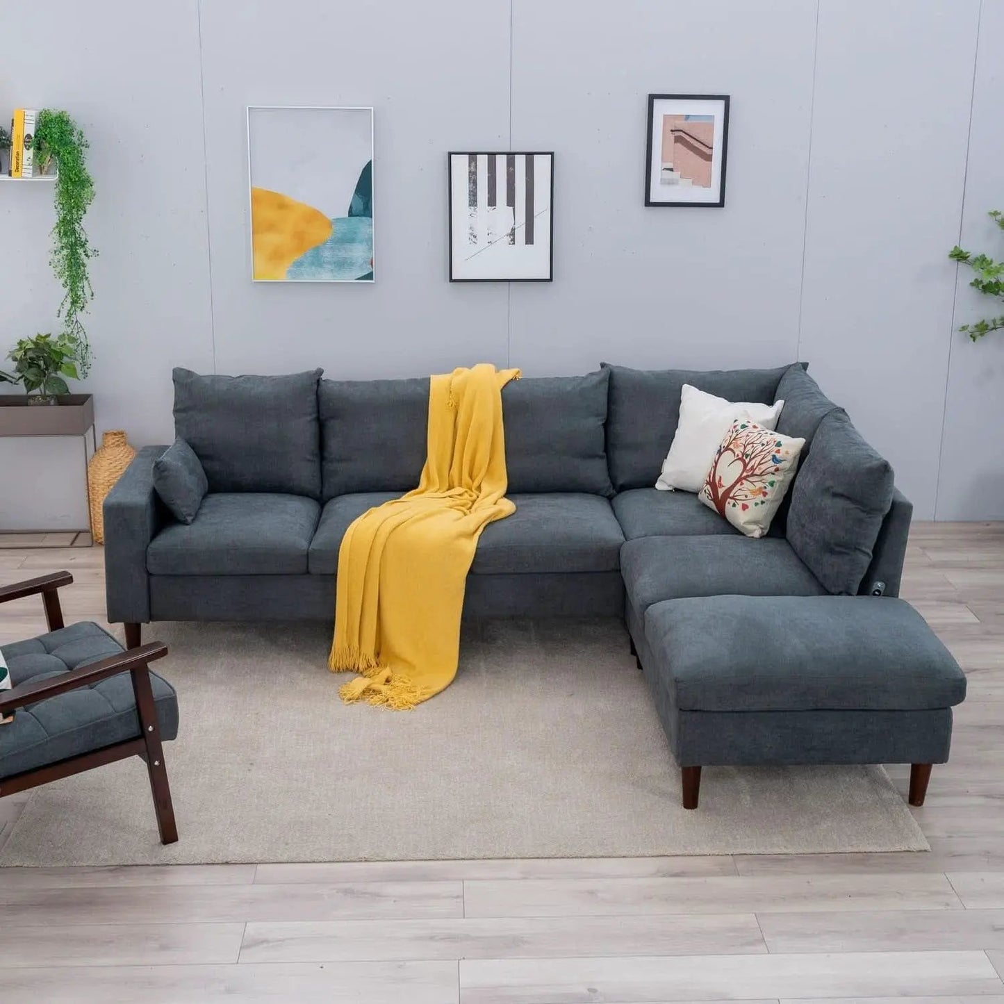 Sectional Sofa Grey Left Facing Chaise Living Room from PriceLows™